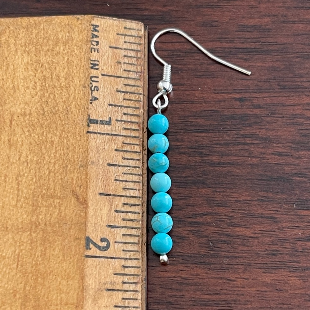 Howlite turquoise 4 mm bead silver drop earrings - Picture 4 of 8